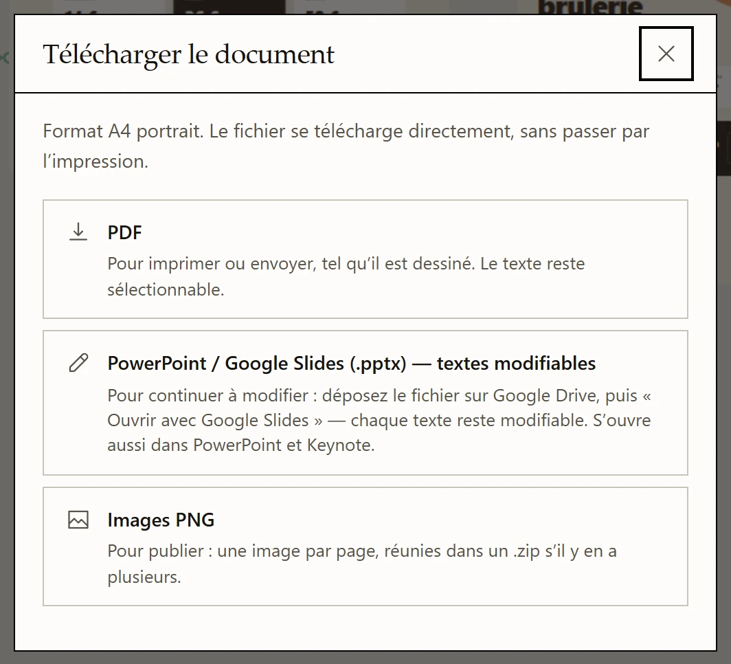 Télécharger le document : PDF, PowerPoint / Google Slides, images PNG